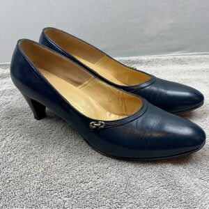 Vintage BROOKS BROTHERS  Dark Navy Classic Leather Pumps Heel US 6.5 Women